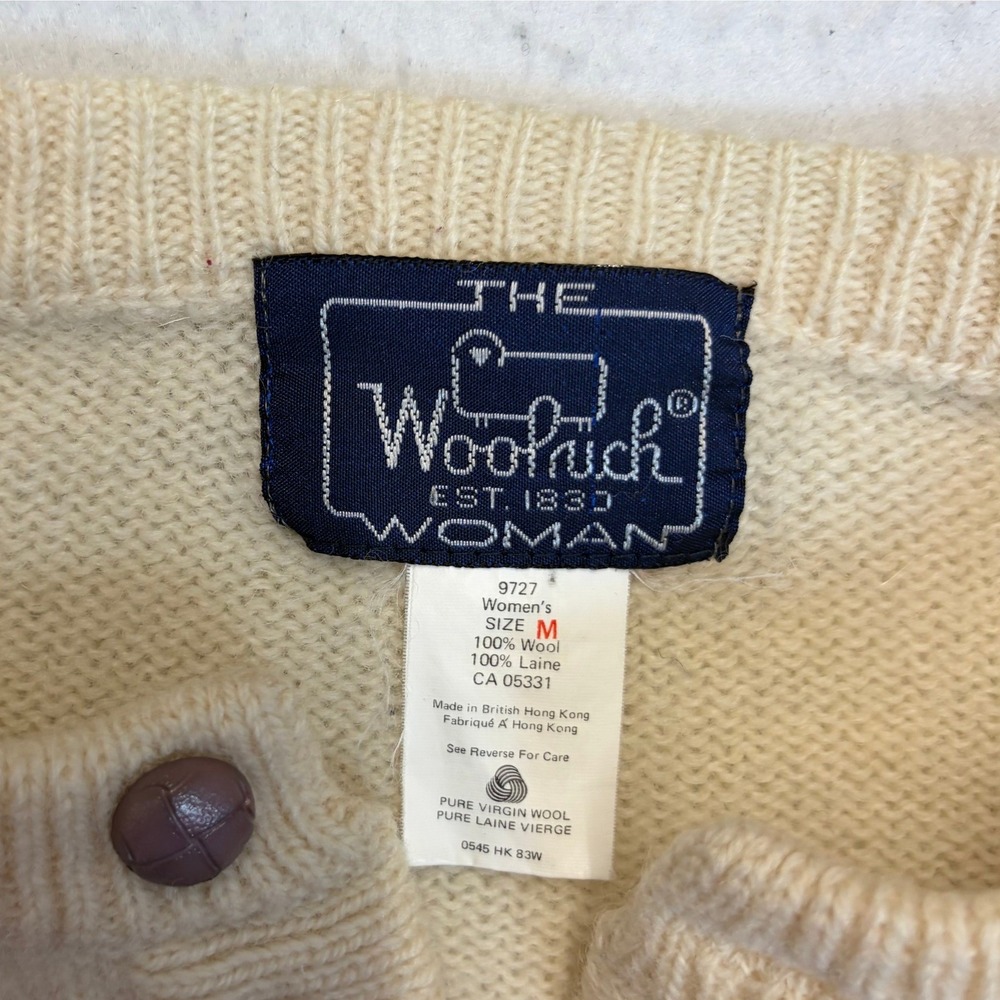 Woolrich Sweater Womens Medium Cream Duck Fair Isle Wool Henley Long Sleeve - Picture 2 of 5